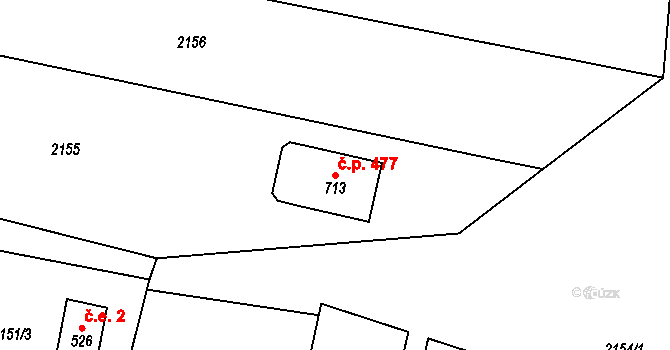Přemyslovice 477 na parcele st. 713 v KÚ Přemyslovice, Katastrální mapa