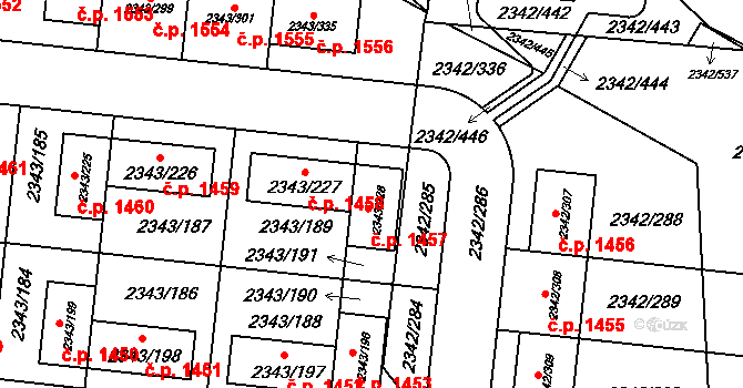 Kunratice 1457, Praha na parcele st. 2343/228 v KÚ Kunratice, Katastrální mapa