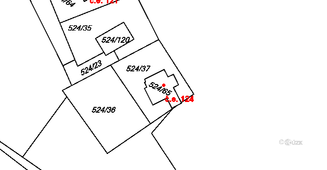 Hradec 124, Rokle na parcele st. 524/65 v KÚ Rokle, Katastrální mapa