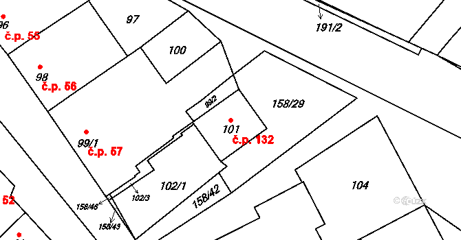 Valtrovice 132 na parcele st. 101 v KÚ Valtrovice, Katastrální mapa