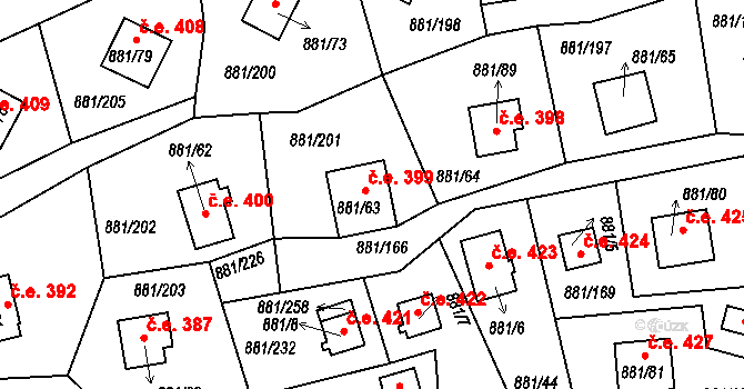 Hůrka 399, Horní Planá na parcele st. 881/63 v KÚ Horní Planá, Katastrální mapa