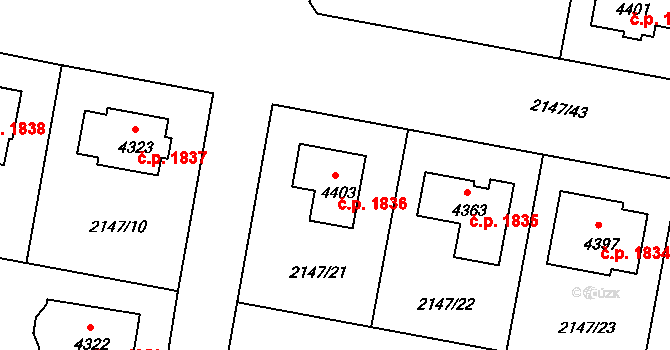 Čelákovice 1836 na parcele st. 4403 v KÚ Čelákovice, Katastrální mapa