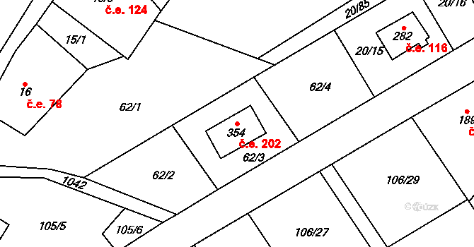 Háj 202, Loučná pod Klínovcem na parcele st. 354 v KÚ Háj u Loučné pod Klínovcem, Katastrální mapa