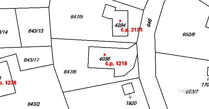 Náchod 1218 na parcele st. 4036 v KÚ Náchod, Katastrální mapa