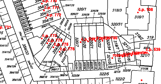 Hrádek nad Nisou 777 na parcele st. 320/7 v KÚ Hrádek nad Nisou, Katastrální mapa