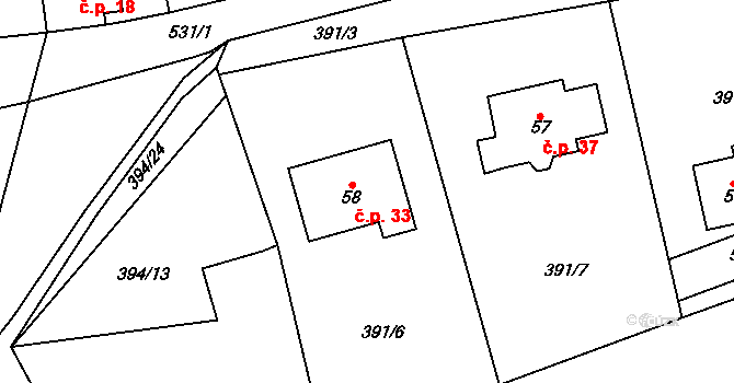 Želčany 33, Chválenice na parcele st. 58 v KÚ Želčany, Katastrální mapa