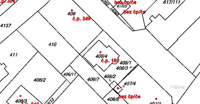 Jakubské Předměstí 180, Jaroměř na parcele st. 408/4 v KÚ Jaroměř, Katastrální mapa