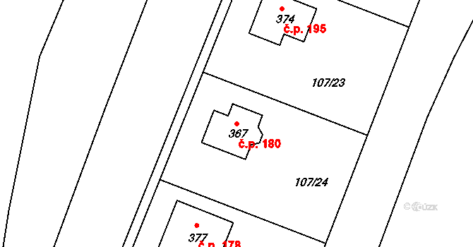 Jestřabí Lhota 180 na parcele st. 367 v KÚ Jestřabí Lhota, Katastrální mapa