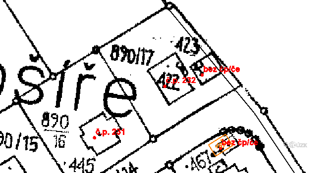 Opatovec 232 na parcele st. 422 v KÚ Opatovec, Katastrální mapa