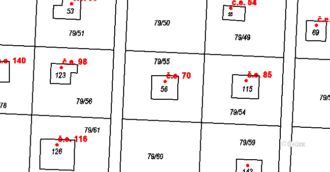 Vadkovice 70, Chbany na parcele st. 56 v KÚ Vadkovice, Katastrální mapa