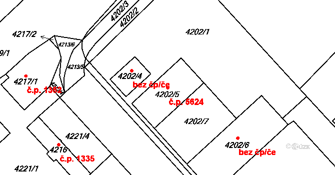 Chomutov 5624 na parcele st. 4202/5 v KÚ Chomutov I, Katastrální mapa