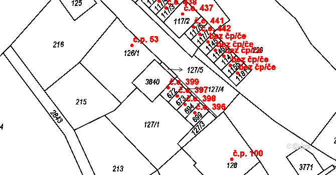 Krupka 399 na parcele st. 672 v KÚ Krupka, Katastrální mapa
