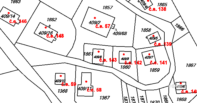 Hostíkovice 143, Holany na parcele st. 409/9 v KÚ Holany, Katastrální mapa