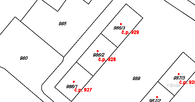 Bystřice nad Pernštejnem 928 na parcele st. 986/2 v KÚ Bystřice nad Pernštejnem, Katastrální mapa