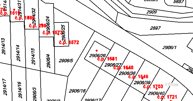Velké Meziříčí 1681 na parcele st. 2906/26 v KÚ Velké Meziříčí, Katastrální mapa