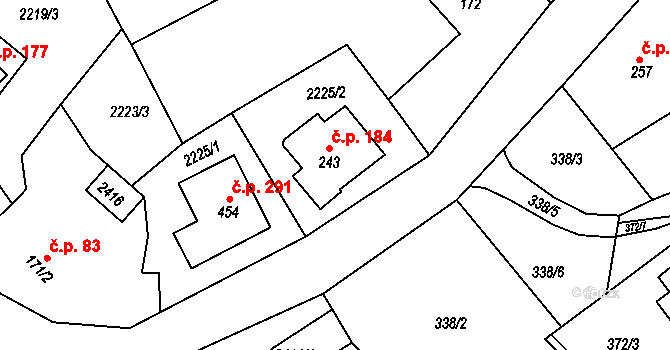 Všemina 184 na parcele st. 243 v KÚ Všemina, Katastrální mapa