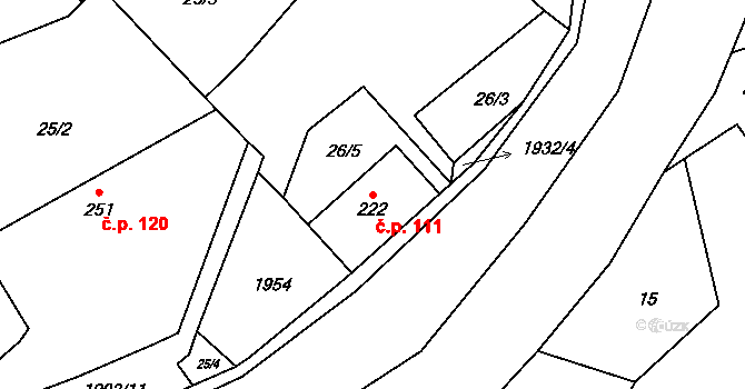 Bohuslavice u Zlína 111 na parcele st. 222 v KÚ Bohuslavice u Zlína, Katastrální mapa
