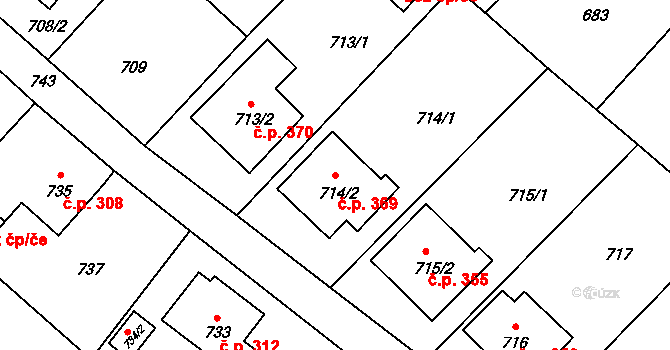 Fryšták 369 na parcele st. 714/2 v KÚ Fryšták, Katastrální mapa
