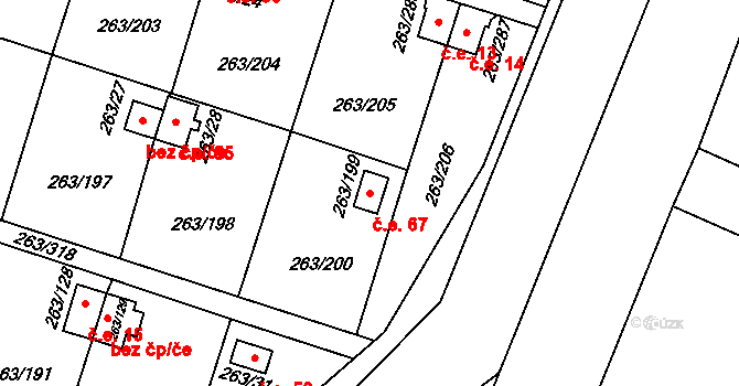 Malé Březno 67 na parcele st. 263/199 v KÚ Malé Březno, Katastrální mapa