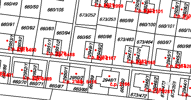 Zlín 2167 na parcele st. 2949/2 v KÚ Zlín, Katastrální mapa
