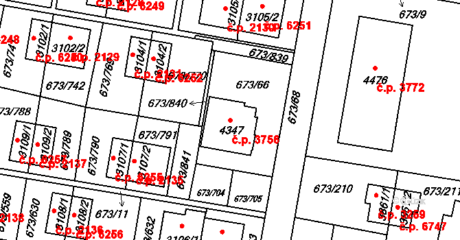 Zlín 3756 na parcele st. 4347 v KÚ Zlín, Katastrální mapa