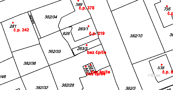 Rudná 43318151 na parcele st. 283/3 v KÚ Dušníky u Rudné, Katastrální mapa
