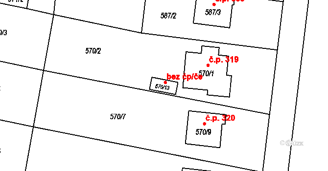Opava 43787151 na parcele st. 570/13 v KÚ Malé Hoštice, Katastrální mapa