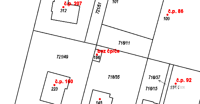 Obořiště 44470151 na parcele st. 186 v KÚ Obořiště, Katastrální mapa