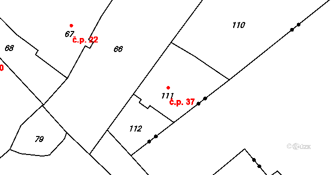 Vlaštovičky 37, Opava na parcele st. 111 v KÚ Vlaštovičky, Katastrální mapa