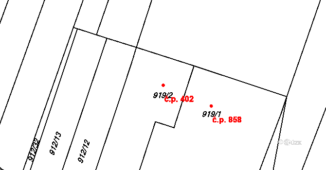 Kateřinky 402, Opava na parcele st. 919/2 v KÚ Kateřinky u Opavy, Katastrální mapa