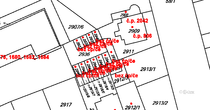 Brno 45546151 na parcele st. 2941 v KÚ Černá Pole, Katastrální mapa