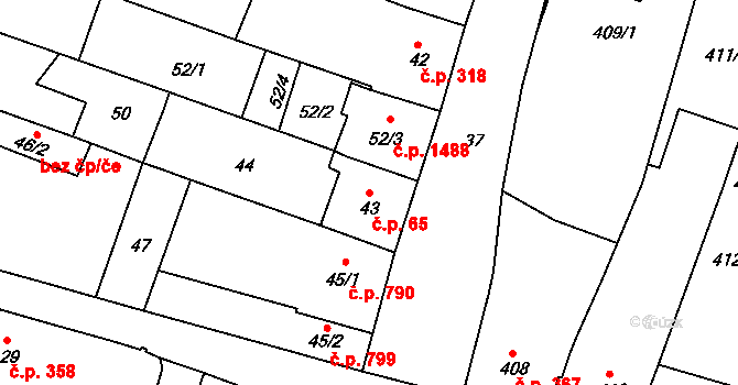 Kunovice 65 na parcele st. 43 v KÚ Kunovice u Uherského Hradiště, Katastrální mapa