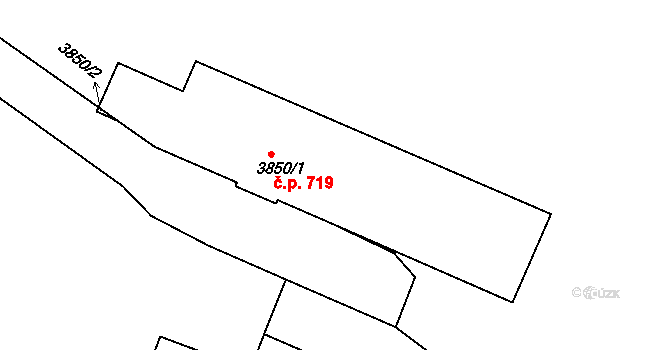 Kunovice 719 na parcele st. 3850/1 v KÚ Kunovice u Uherského Hradiště, Katastrální mapa