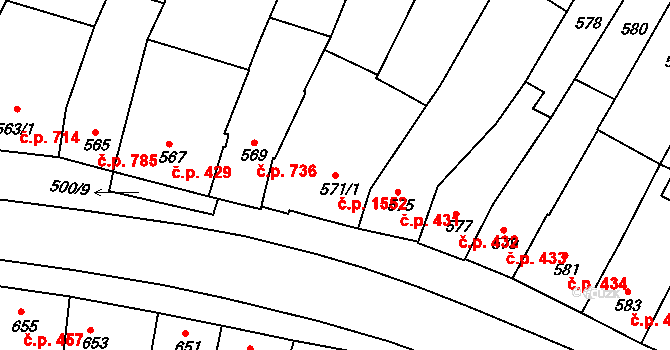 Kunovice 1552 na parcele st. 571/1 v KÚ Kunovice u Uherského Hradiště, Katastrální mapa