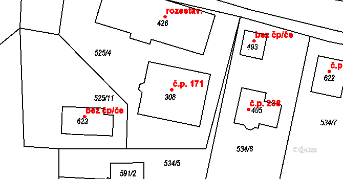 Horoušánky 171, Horoušany na parcele st. 308 v KÚ Horoušany, Katastrální mapa