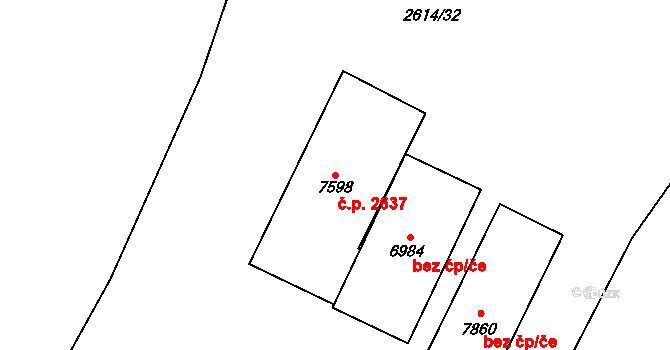Cheb 2637 na parcele st. 7598 v KÚ Cheb, Katastrální mapa