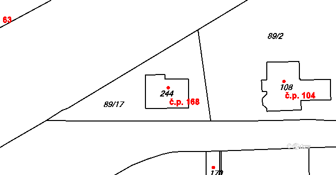 Borek 168, Rokycany na parcele st. 244 v KÚ Borek u Rokycan, Katastrální mapa