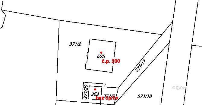Špičák 200, Železná Ruda na parcele st. 525 v KÚ Špičák, Katastrální mapa