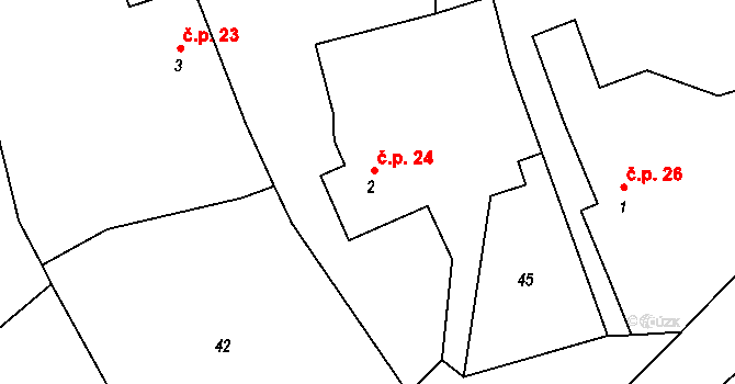 Kovářov 24, Bojanov na parcele st. 2 v KÚ Kovářov u Seče, Katastrální mapa