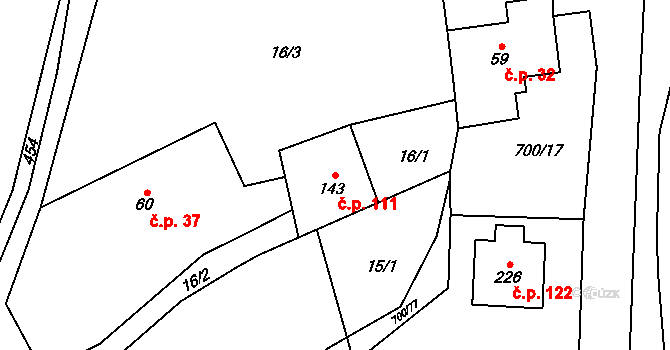 Jeníkov 111 na parcele st. 143 v KÚ Jeníkov u Hlinska, Katastrální mapa