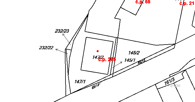 Levín 285, Králův Dvůr na parcele st. 147/2 v KÚ Levín u Berouna, Katastrální mapa