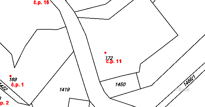 Lešany 11, Skuteč na parcele st. 172 v KÚ Lešany, Katastrální mapa