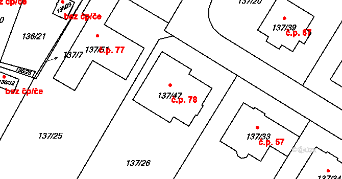 Klučov 78 na parcele st. 137/47 v KÚ Klučov, Katastrální mapa