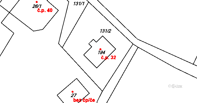 Žampach 32 na parcele st. 194 v KÚ Žampach, Katastrální mapa