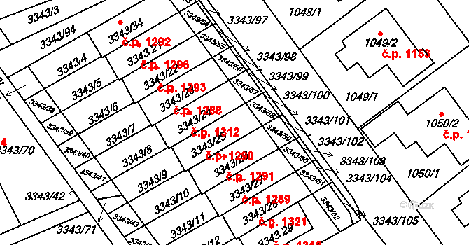Třešť 1290 na parcele st. 3343/25 v KÚ Třešť, Katastrální mapa