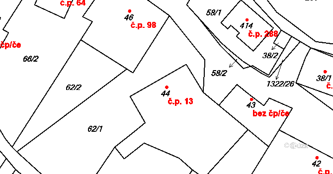 Hrabenov 13, Ruda nad Moravou na parcele st. 44 v KÚ Hrabenov, Katastrální mapa