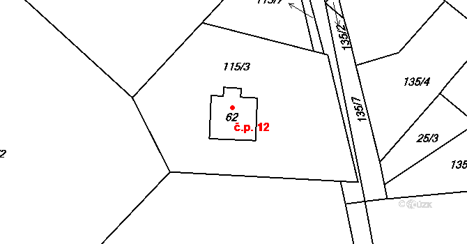 Lotouš 12, Slaný na parcele st. 62 v KÚ Lotouš, Katastrální mapa