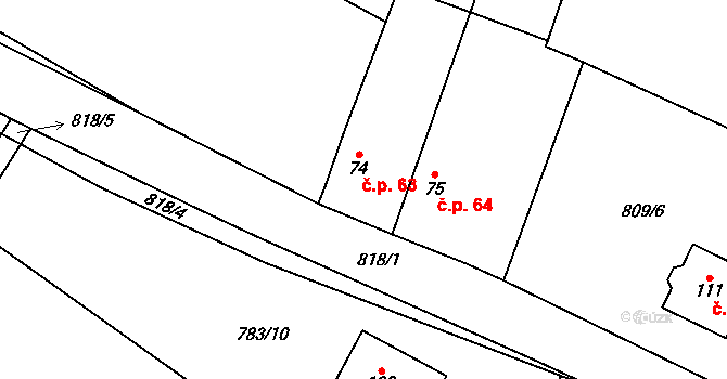 Jenichov 63, Střemy na parcele st. 74 v KÚ Jenichov, Katastrální mapa