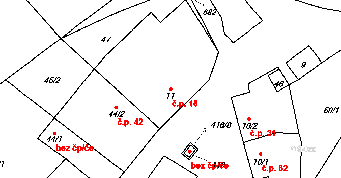 Sedlec 15, Mšeno na parcele st. 11 v KÚ Sedlec u Mšena, Katastrální mapa