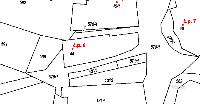 Leština 8, Slapsko na parcele st. 44 v KÚ Slapsko, Katastrální mapa